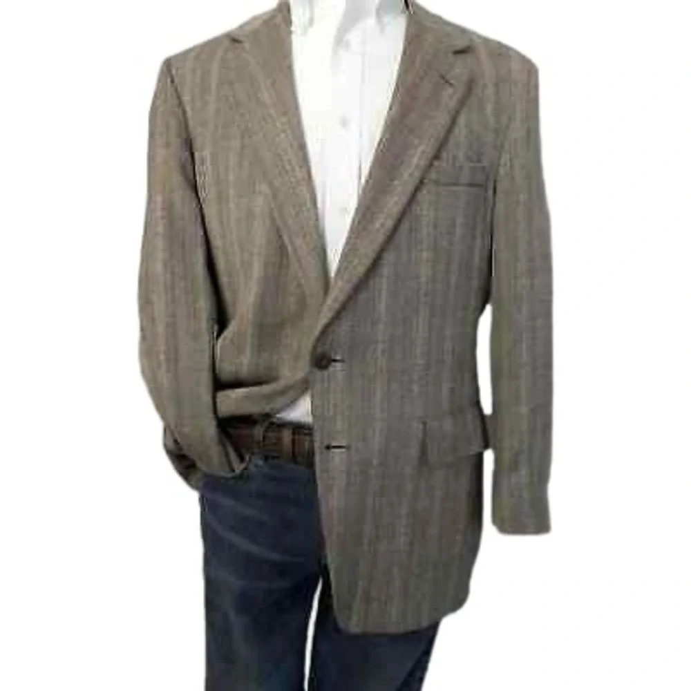 Christian Brooks Tan Blazer Size 46R Pure Silk‎ Luxury Khaki Sport Coat Jacket